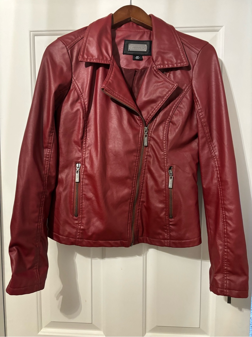 Jou Jou Red Faux Leather Moto Jacket